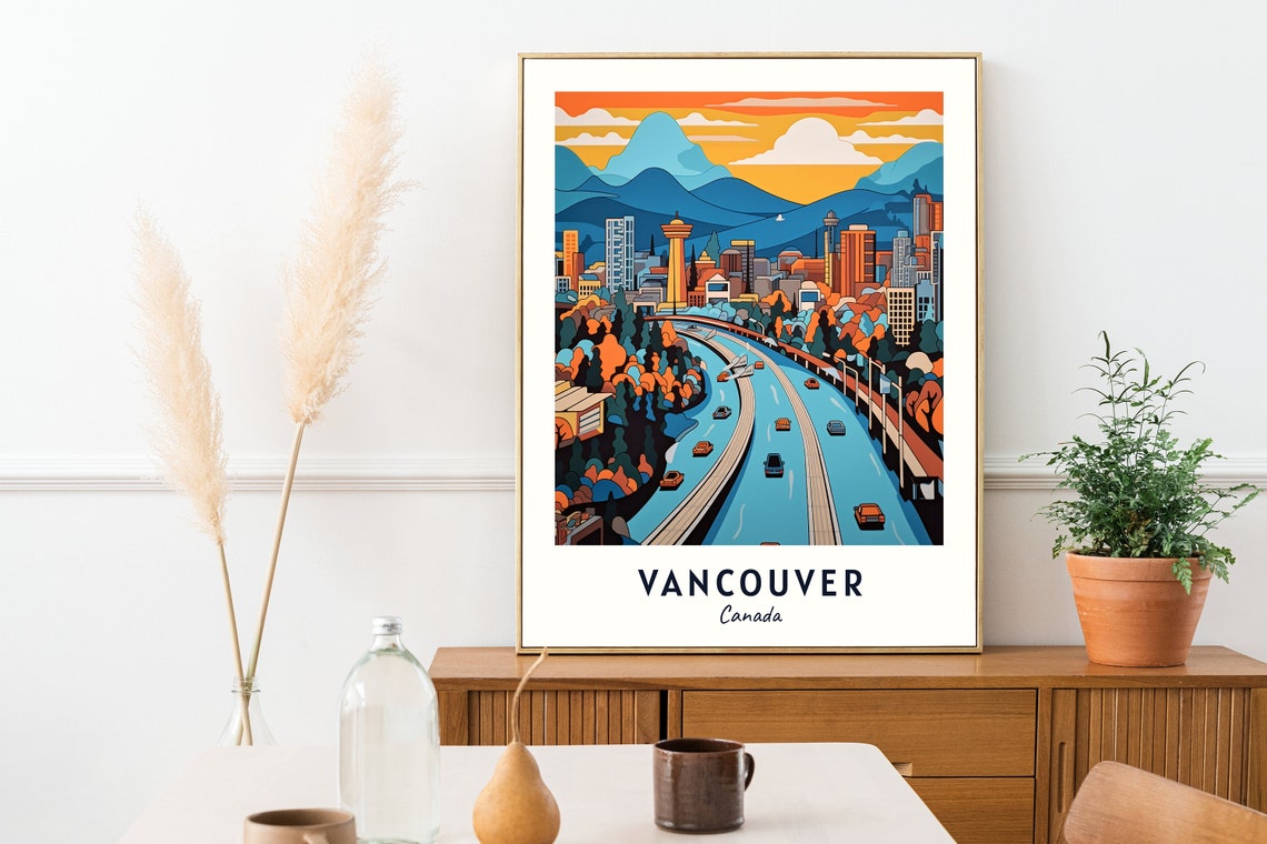 Vancouver Canada City Skyline Highway Sunset Mountains Travel Poster - Image 2