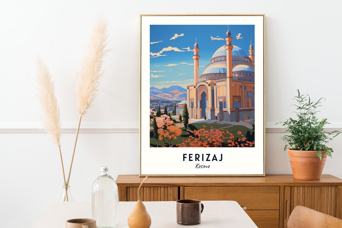 Ferizaj Kosovo Grand Mosque Domes And Minarets Autumn Poster - Image 2