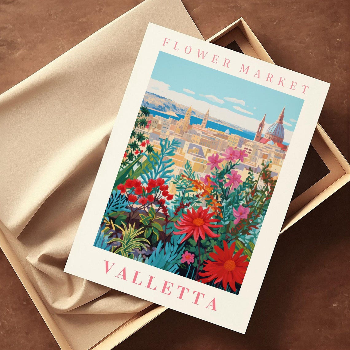 Valletta Flower Market Grand Harbour Dome View Travel Poster - Image 2