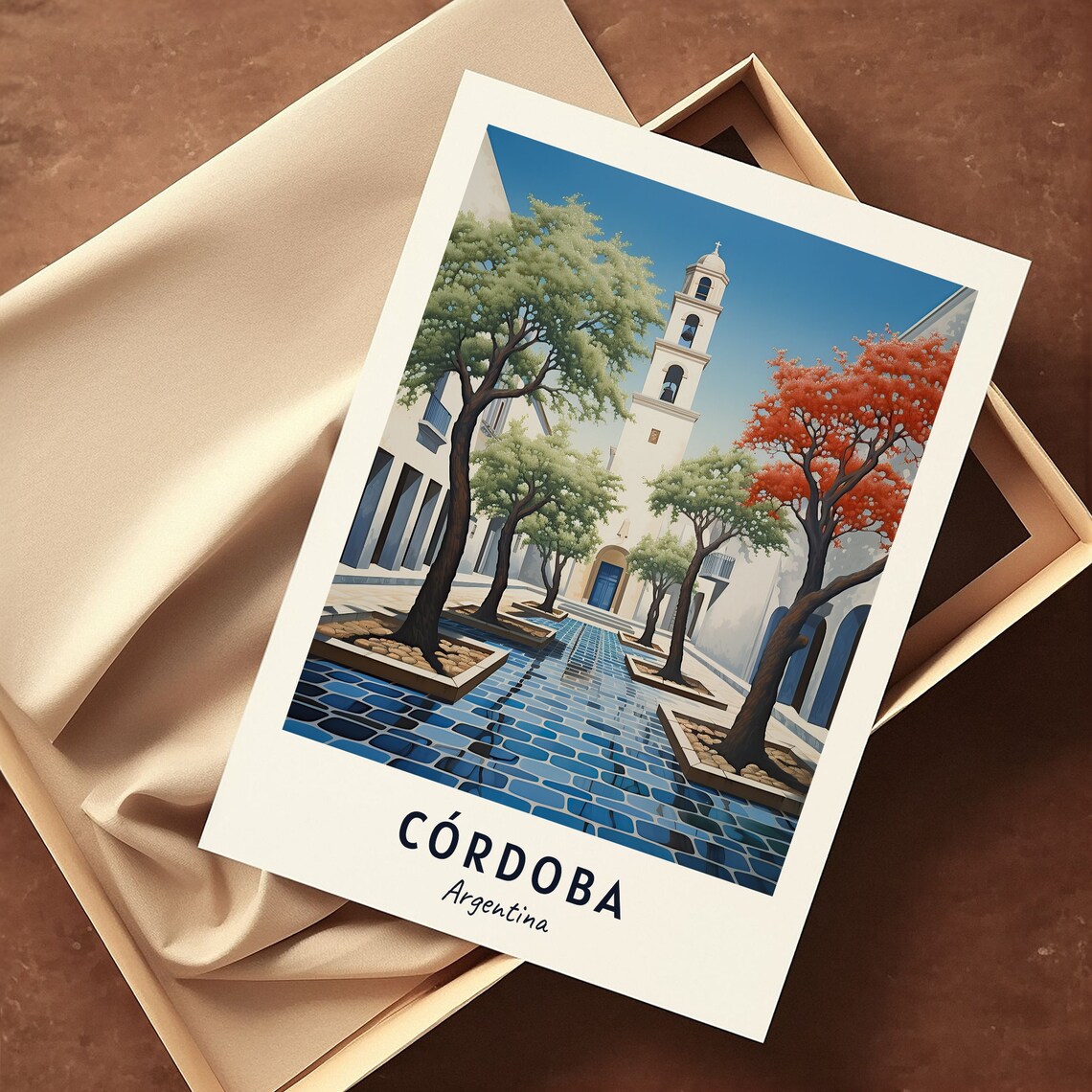 Cordoba Argentina Church Tower Courtyard Plaza Travel Poster - Image 3