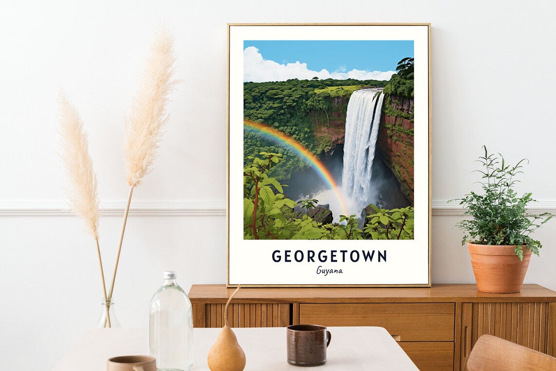 Georgetown Guyana Kaieteur Falls Rainbow Jungle Travel Poster - Image 2