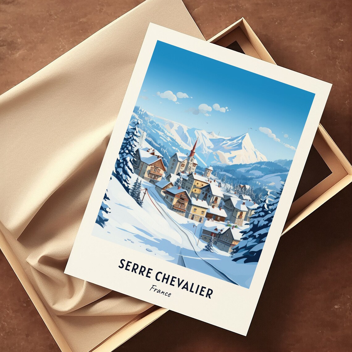 Serre Chevalier France Alpine Village and Church Spire Poster - Image 3