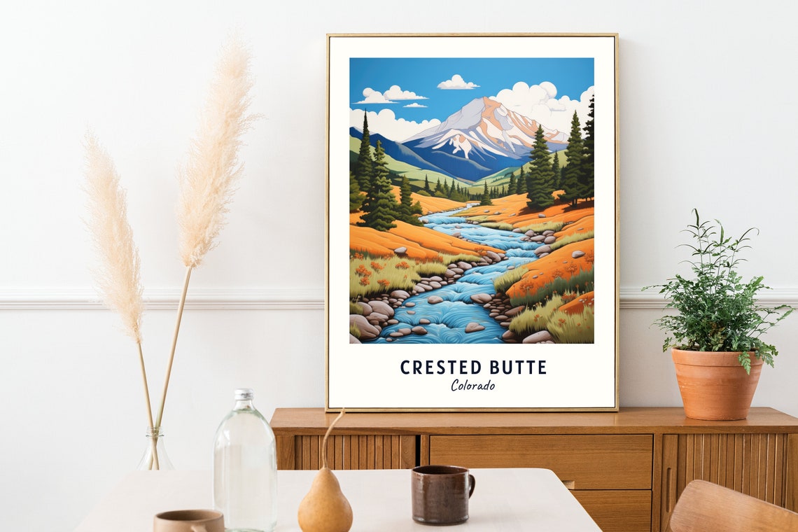 Crested Butte Colorado Mountain Stream Snowy Peak Meadow View Poster - Image 2