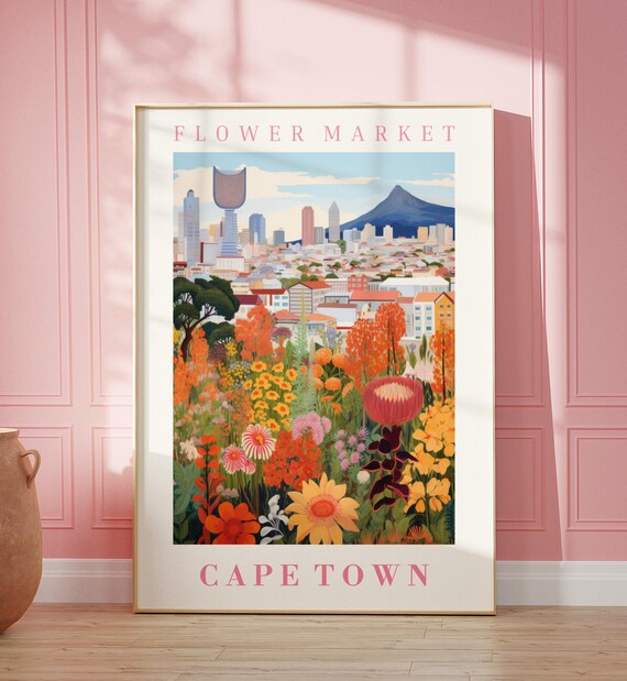 Cape Town Flower Market Poster Wall Decor South Africa Floral Illustration Botanical Gallery Wall Art Gift For Friend Travel Poster