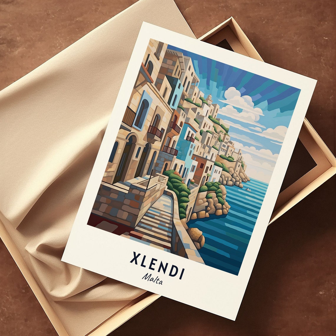Xlendi Bay Cliffside Village Overlooking The Sea Malta Travel Poster - Image 3