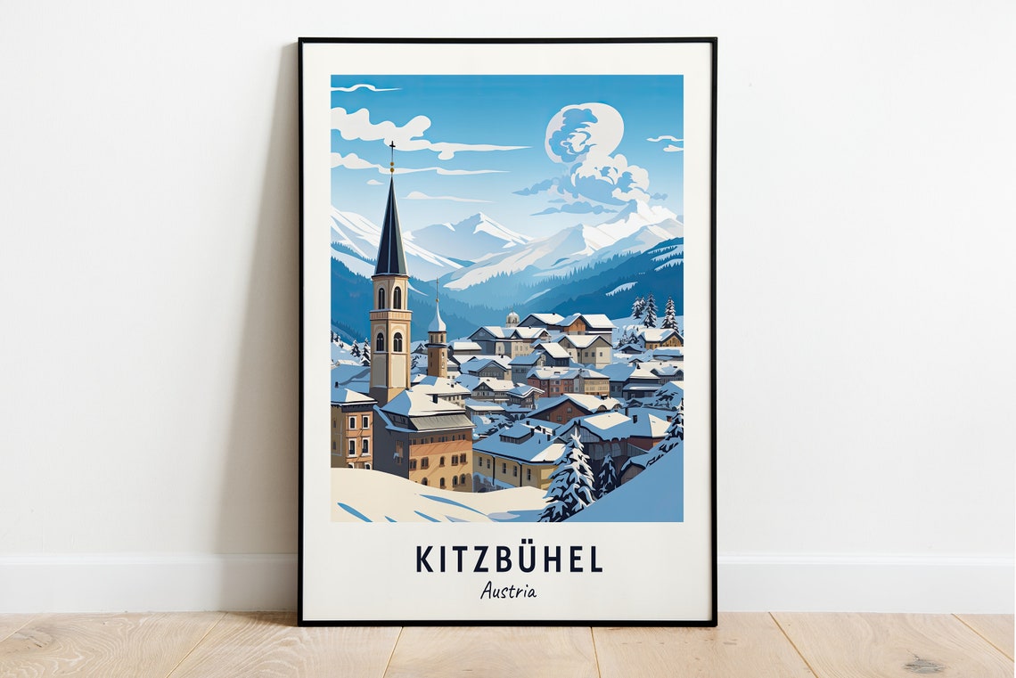 Kitzbühel Austria Historic Town and Church Tower Winter Poster