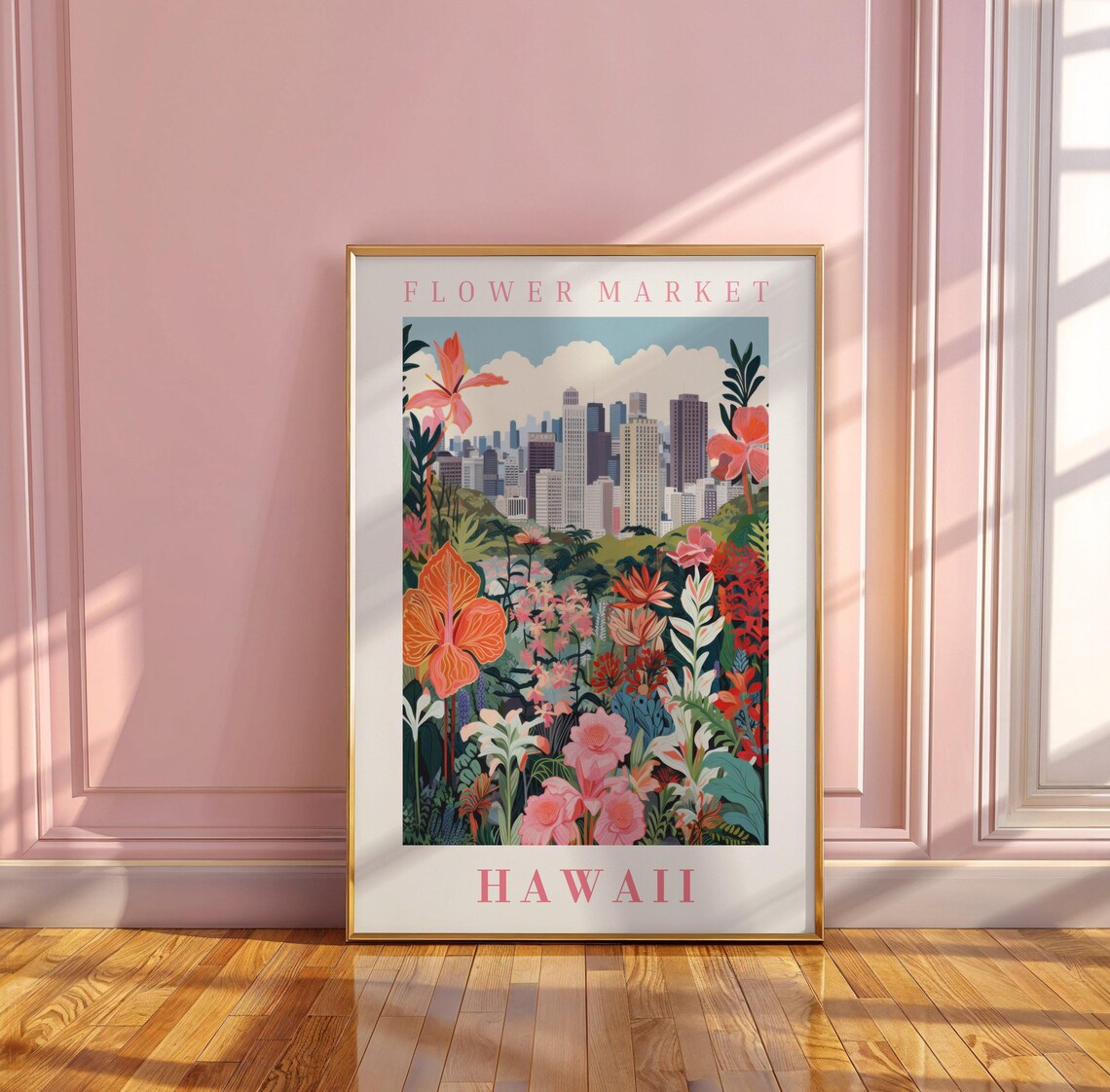 Hawaii Flower Market Poster Wall Decor United States Floral Illustration Botanical Gallery Wall Art Gift For Friend Travel Poster - Image 3