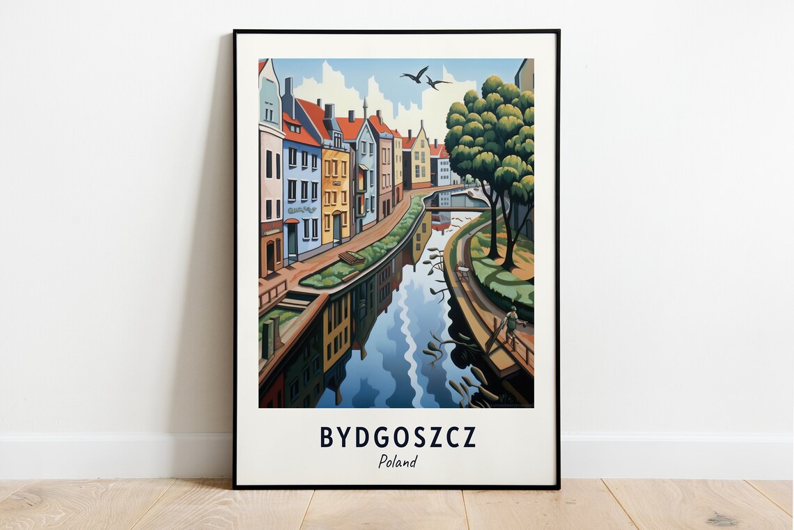 Bydgoszcz Poland Riverside Houses Canal Daytime Travel Poster