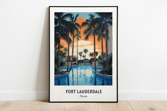 Fort Lauderdale Florida Sunset Pool Reflections Tall Palms Poster