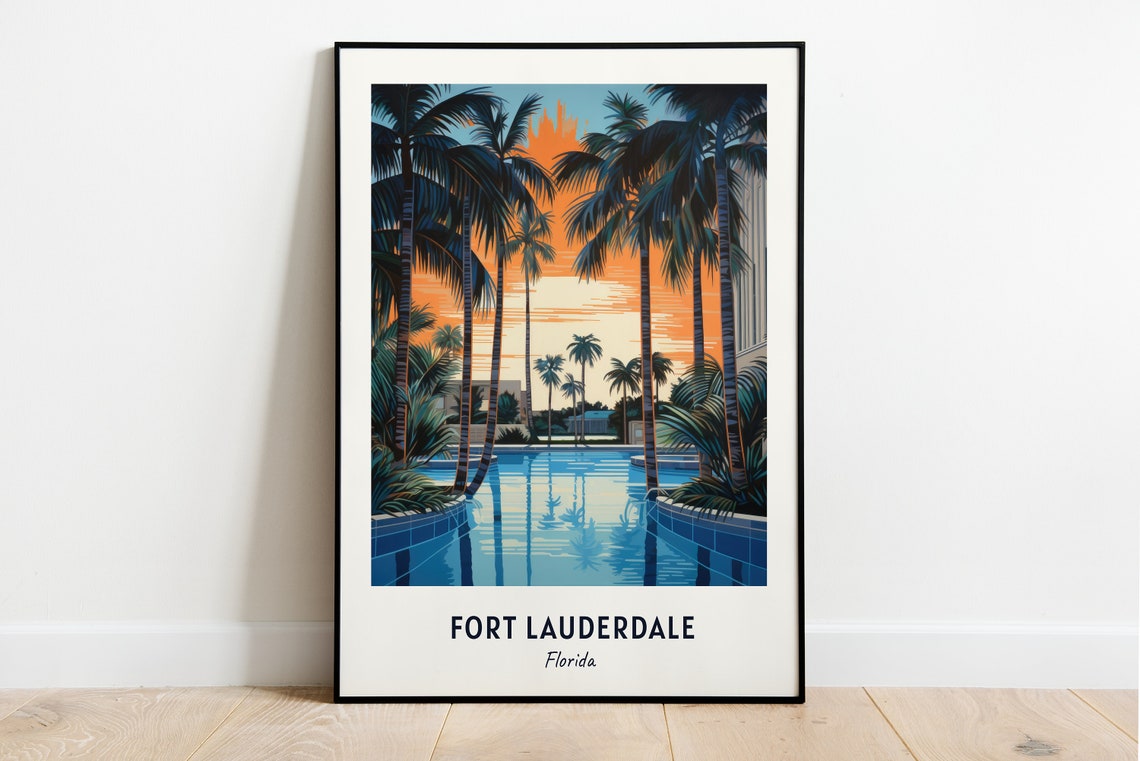 Fort Lauderdale Florida Sunset Pool Reflections Tall Palms Poster