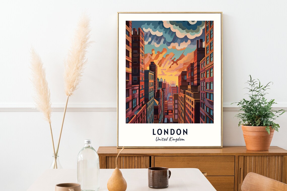 London United Kingdom City Street Canyon Sunset Sky Travel Poster - Image 2