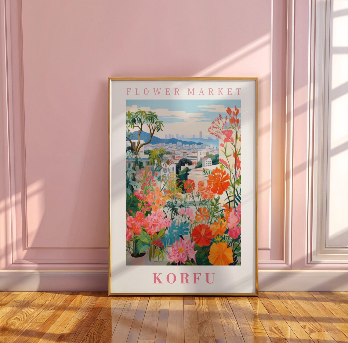 Korfu Flower Market Poster with Greek Hillside Blossom Garden View - Image 3