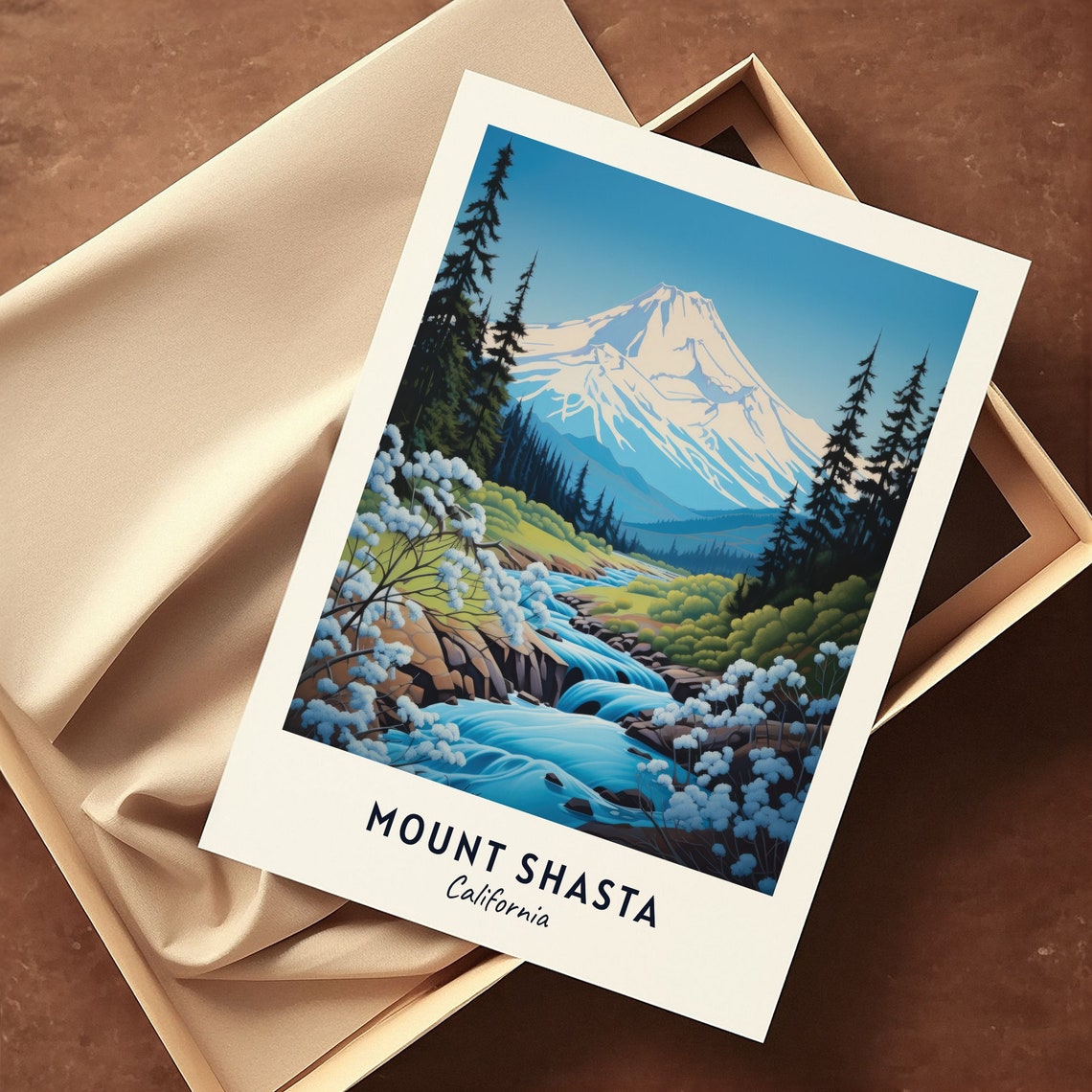 Mount Shasta California Snowcapped Volcano Stream Landscape Poster - Image 3