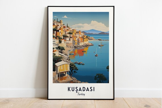 Kusadasi Turkey Harbor At Sunset Fishing Boats And Hillside Town Poster