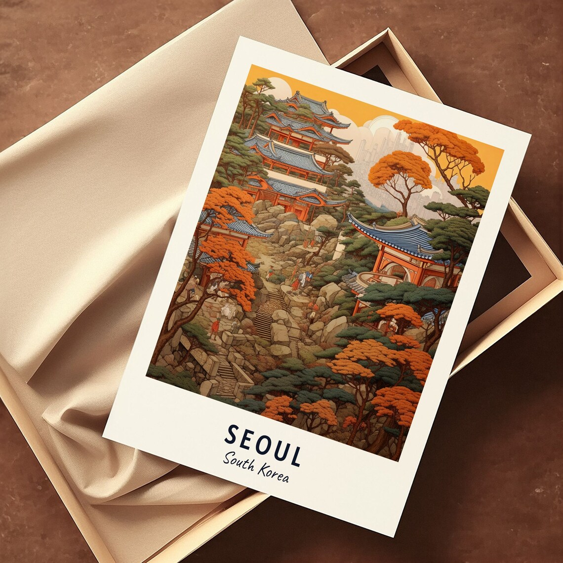 Seoul South Korea Mountain Temple Autumn Foliage Travel Poster - Image 3