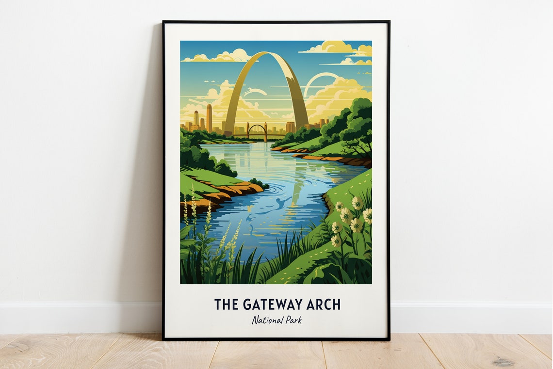 The Gateway Arch National Park River Skyline Vintage Travel Poster