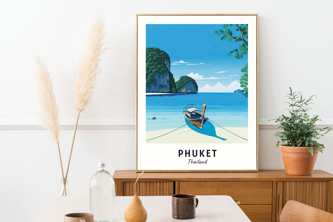 Phuket Thailand Longtail Boat Beach Travel Poster Keepsake Art - Image 2