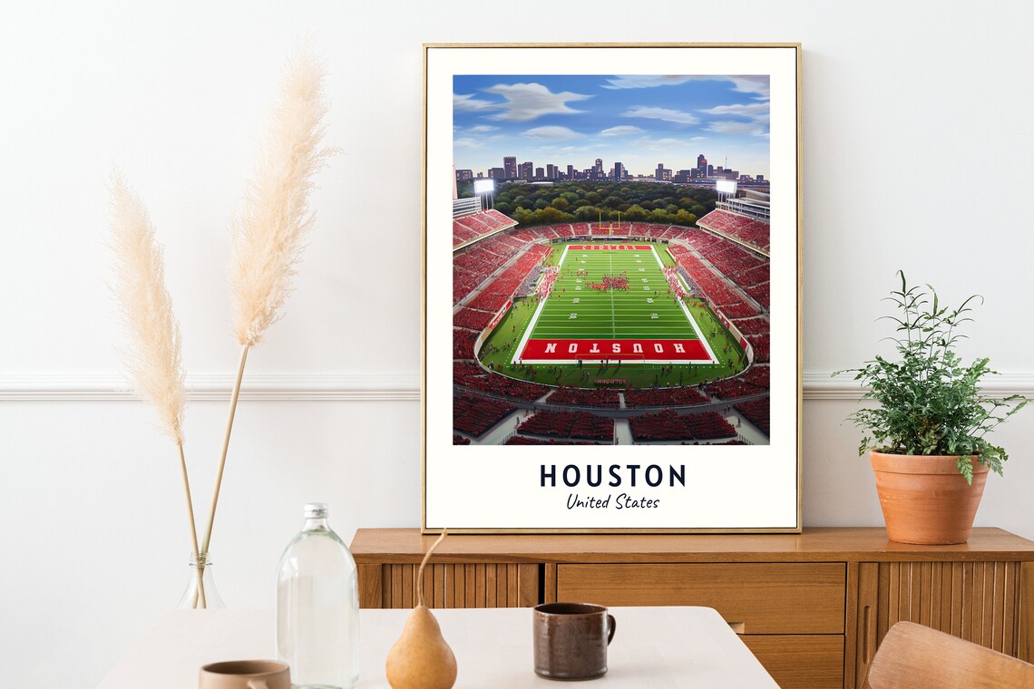 Houston Texas Football Stadium Aerial Night Skyline Sports Poster - Image 2