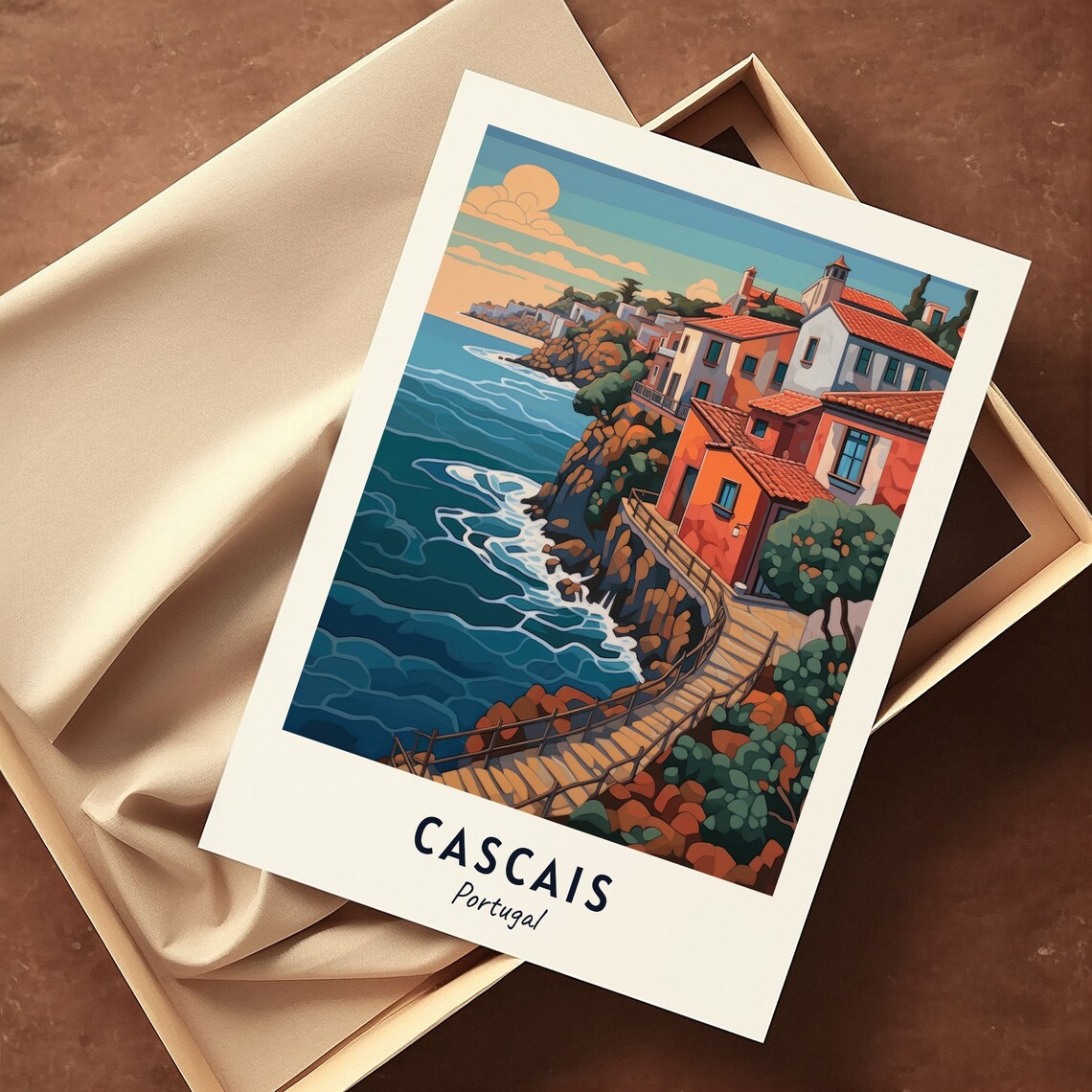 Cascais Portugal Coastal Cliff Walk Sunset Travel Poster Artwork - Image 3