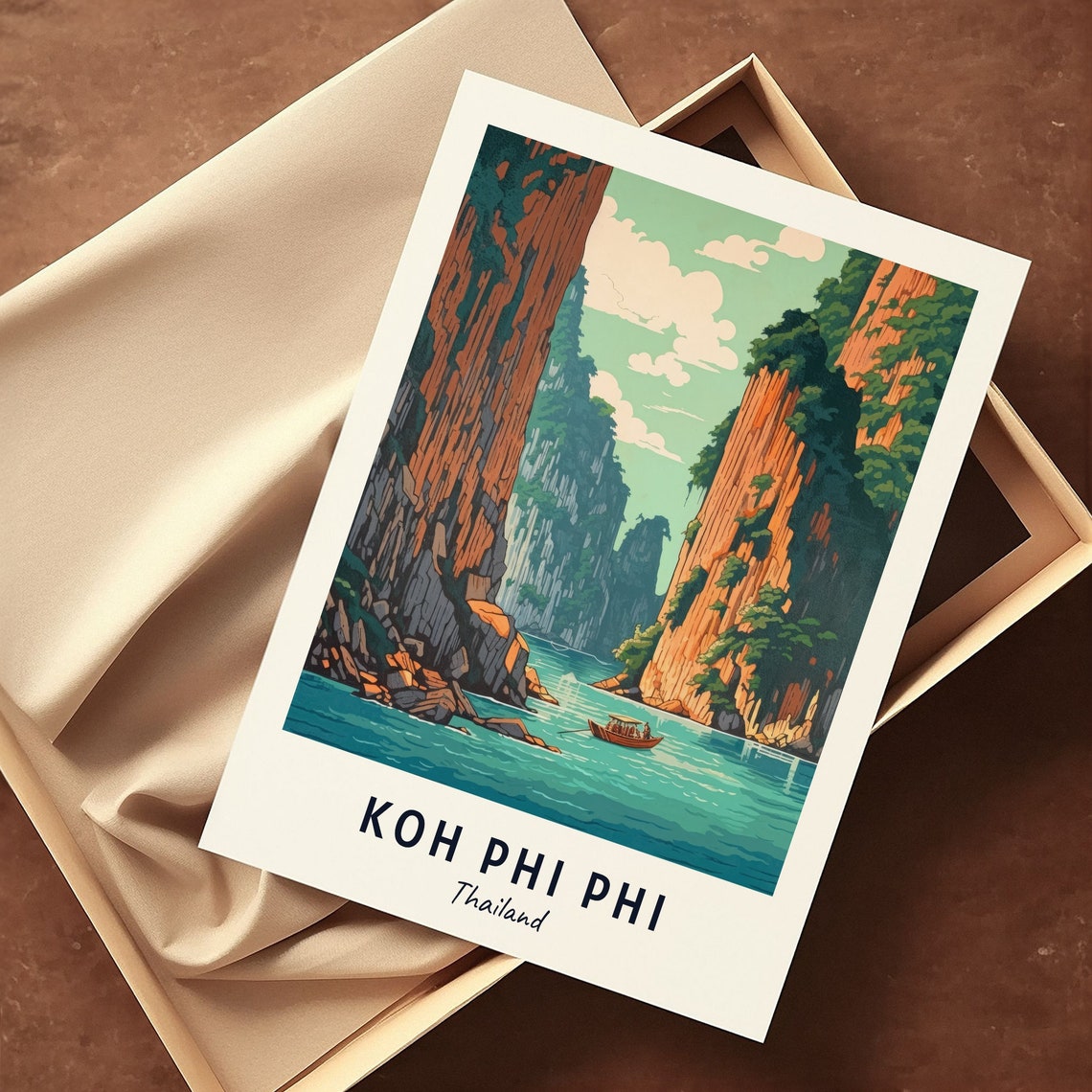 Koh Phi Phi Thailand Limestone Cliffs Longtail Boat Travel Poster - Image 3