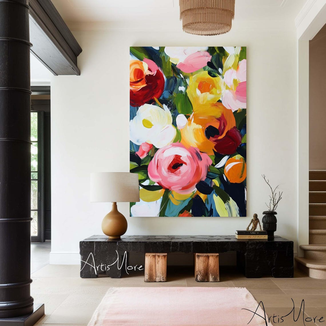 Colorful Abstract Rose Bouquet Bold Brushstroke Floral Art Poster - Image 2