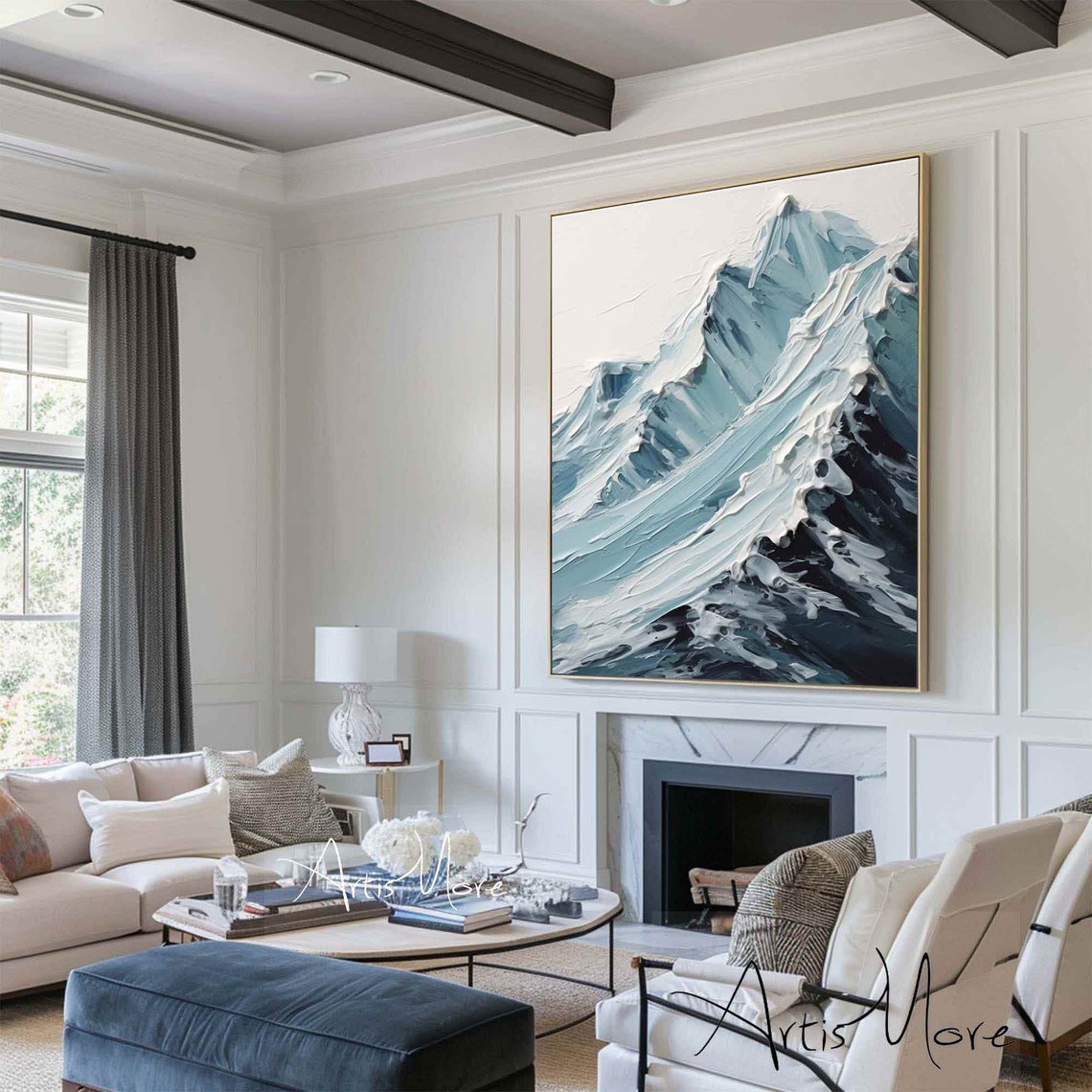 Large Snow Mountain Wall Art Blue Abstract Mountain Painting Blue White Texture Wall Art Modern Landscape 3d Texture Painting On - Image 3