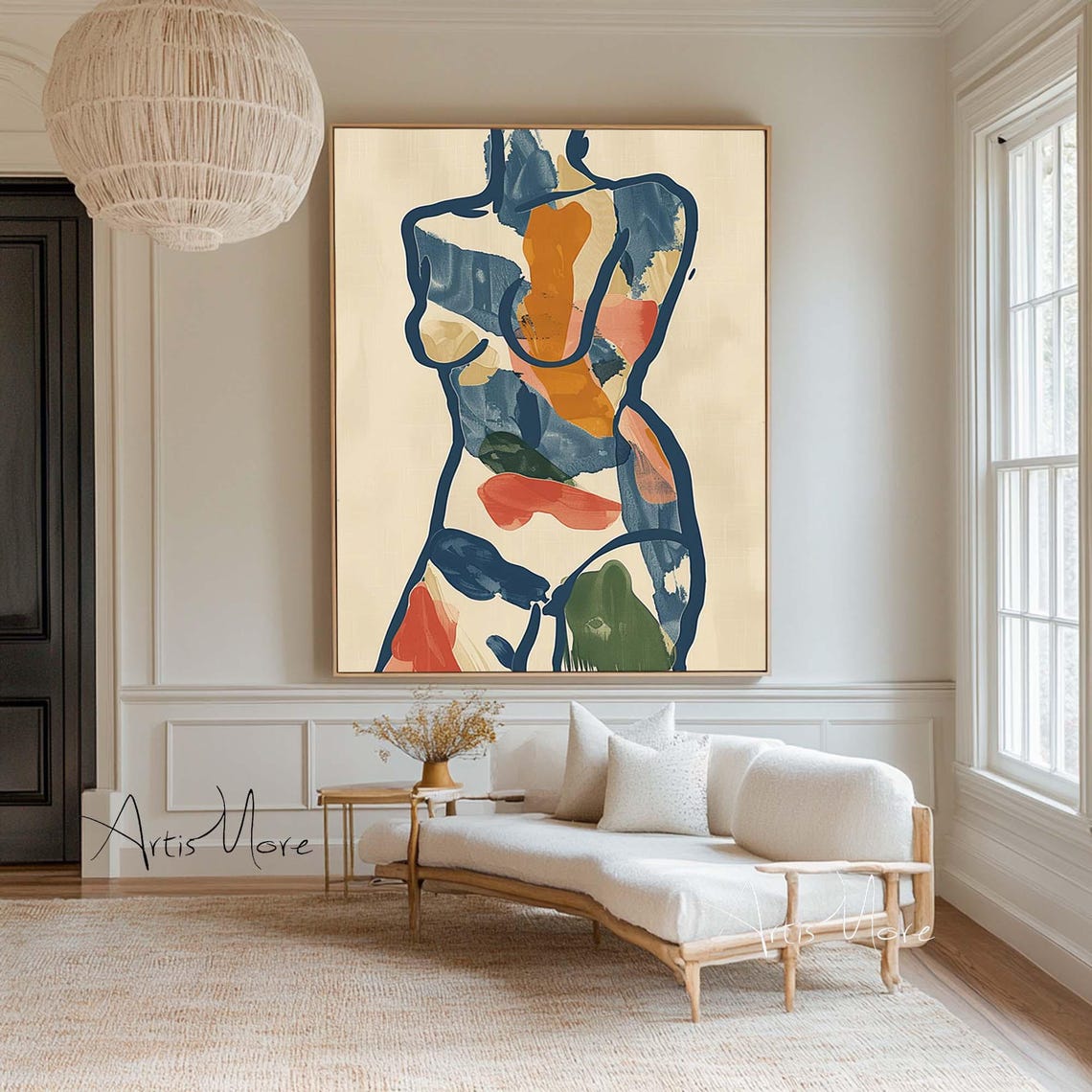Abstract Woman Figure Art Female Figure Painting Original Womans Body Painting Lady Portrait Painting Neutral Beige Wall Art Framed - Image 2