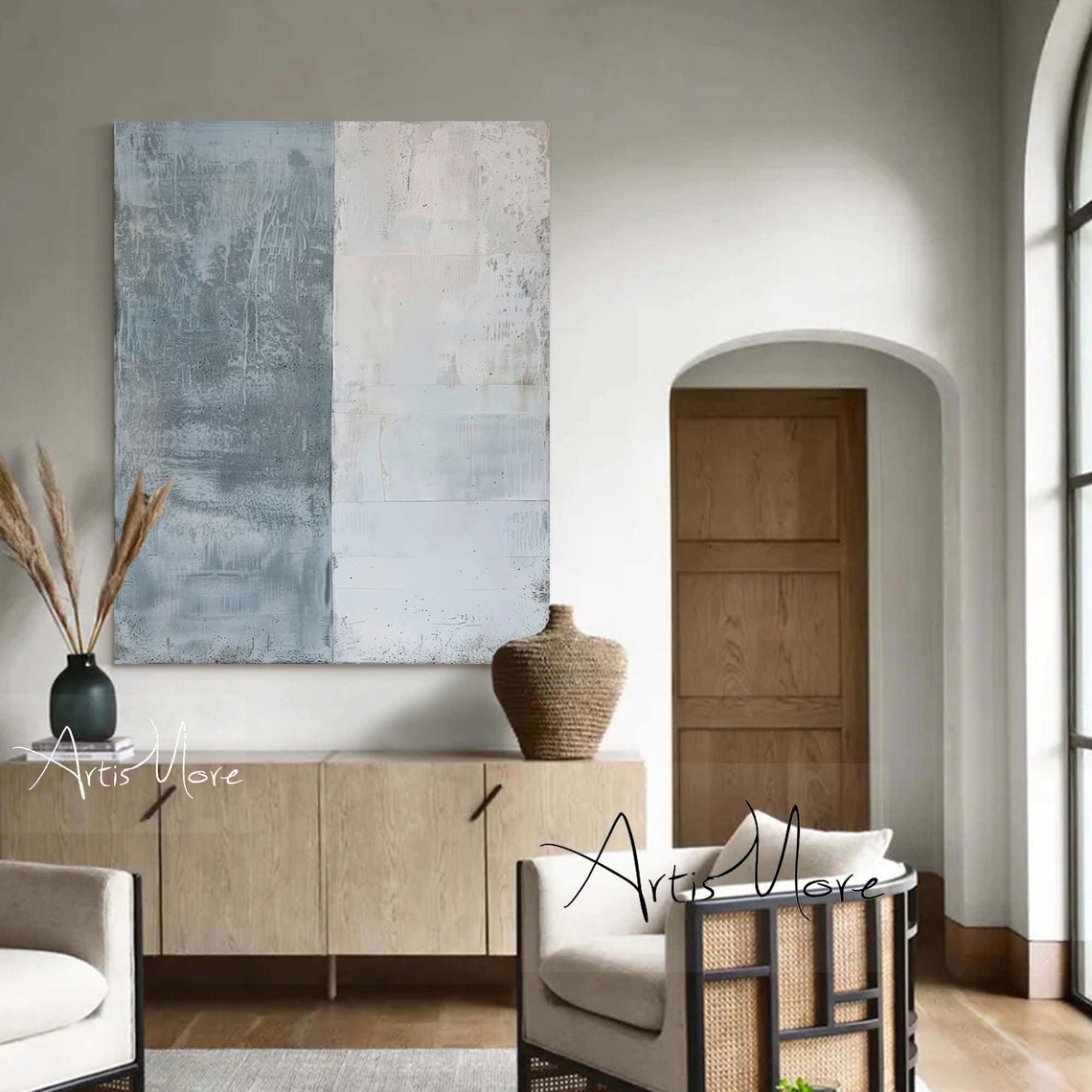 Blue White Minimalist Wabi Sabi Abstract Split Canvas Art Poster - Image 2