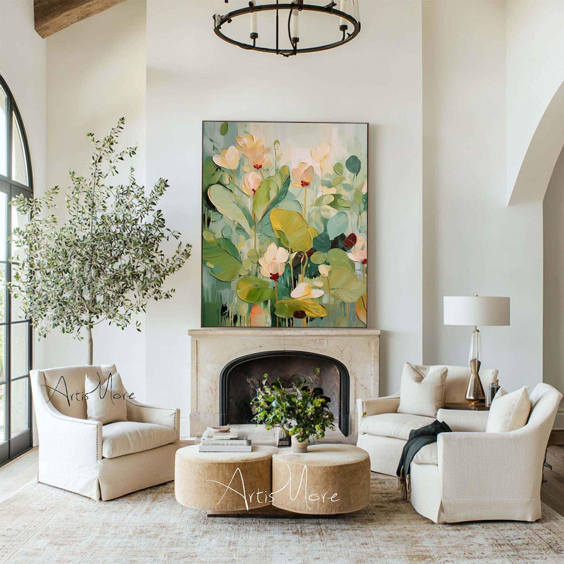 Green Floral Abstract Oil Painting, Garden Art Print - Image 3