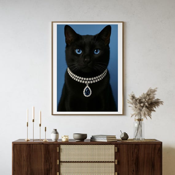Cute Cat Wall Art Portrait For Nursery Or Kids Room Poster Fashion Decor Lover