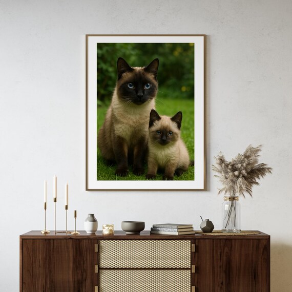 Siamese Cat Kitten Garden Portrait Blue Eyes Sweet Outdoor Animal Poster