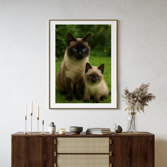 Siamese Cat Photography Cute Wall Art Kitten Portrait Pet Poster Kids Room Nursery Decor Lover Gift Mama