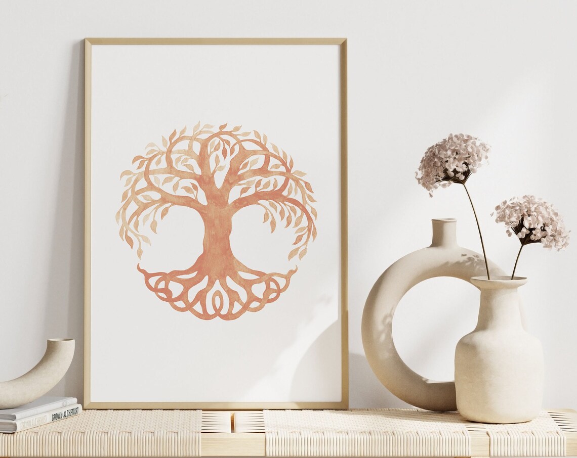 Terracotta Tree of Life Mandala Roots Yoga Meditation Wall Art