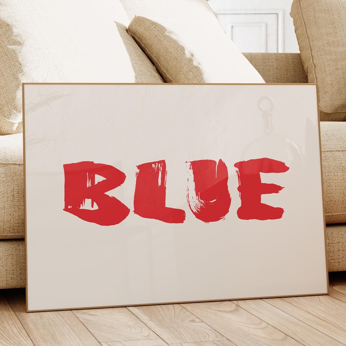 Red BLUE Brushstroke Word Typography Funky Mid Century Modern Art Print