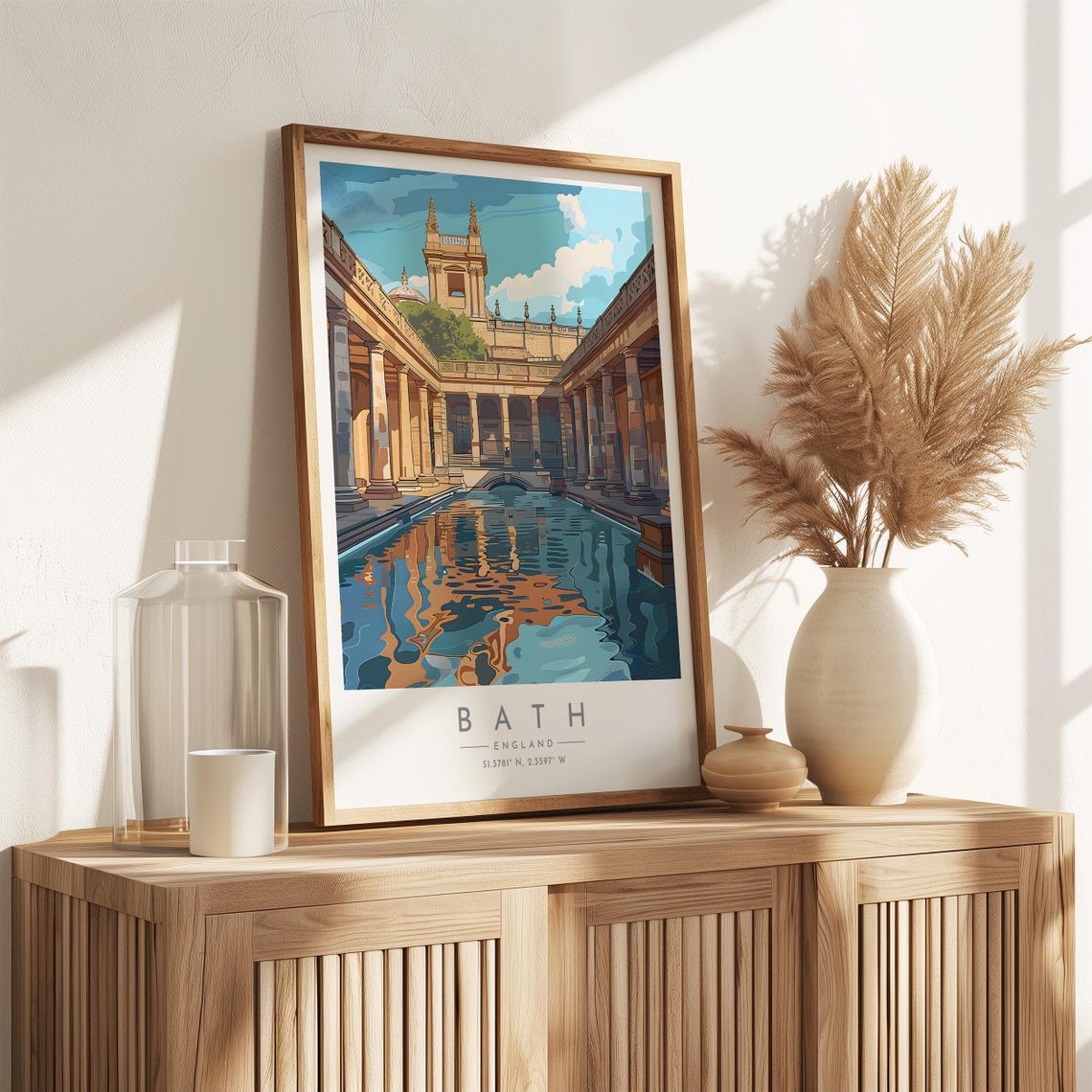 Bath England Roman Baths Colonnade Reflection Historic Spa Poster - Image 3