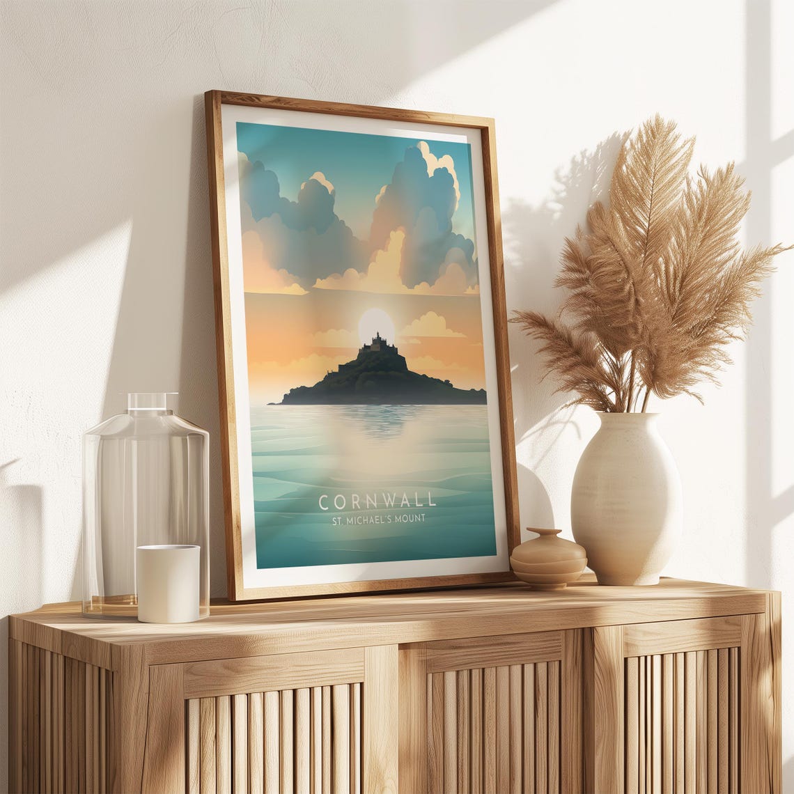Cornwall St Michaels Mount Island Sunrise Over Calm Sea Poster - Image 2