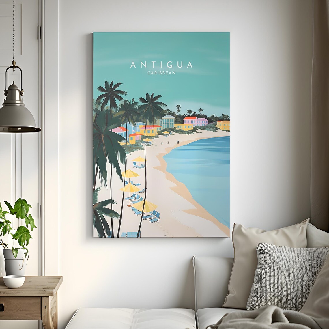 Antigua Caribbean Palm Beach Colorful Town Travel Art Poster - Image 3