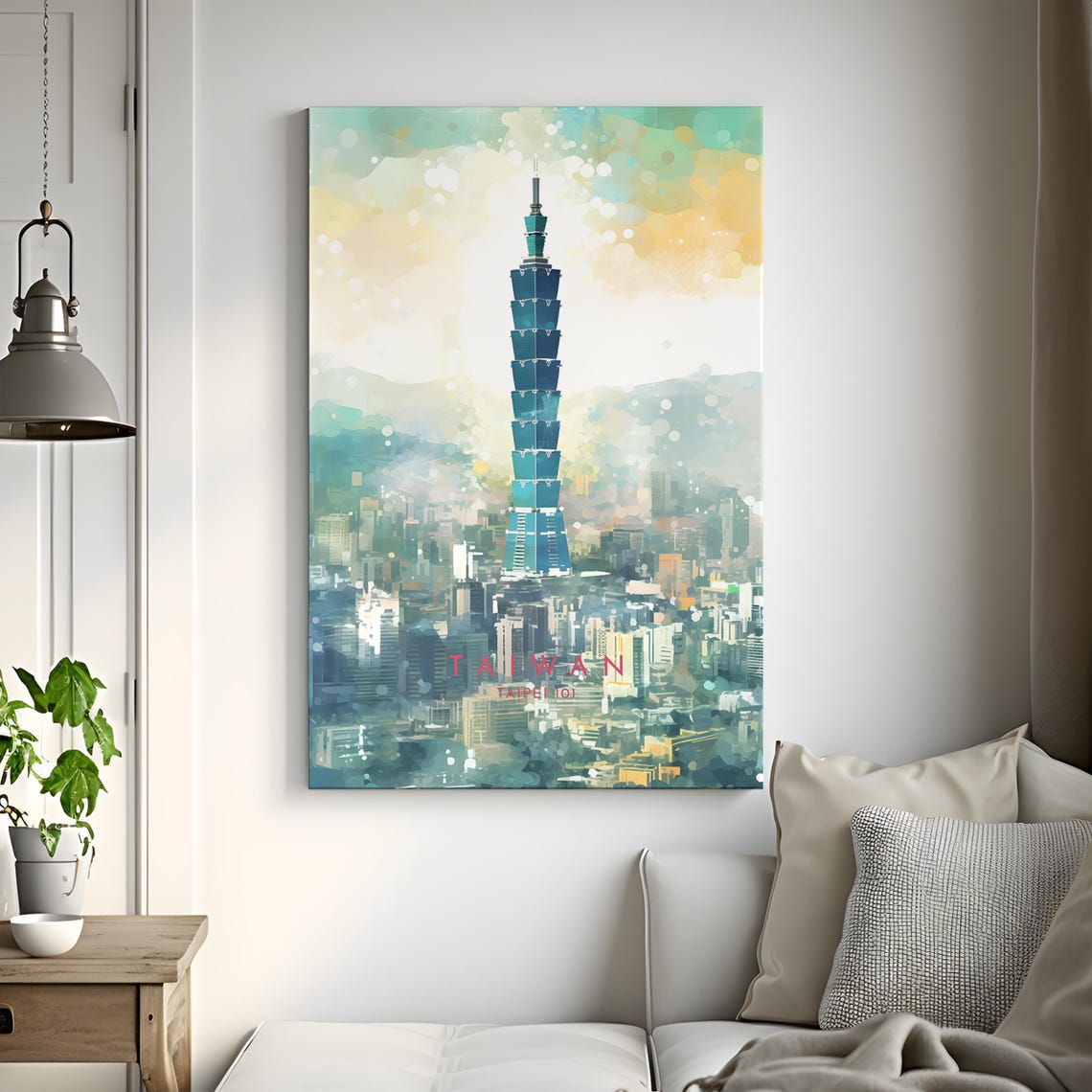Taipei 101 Taiwan Daytime Skyline Bright Pastel Watercolor Poster - Image 3