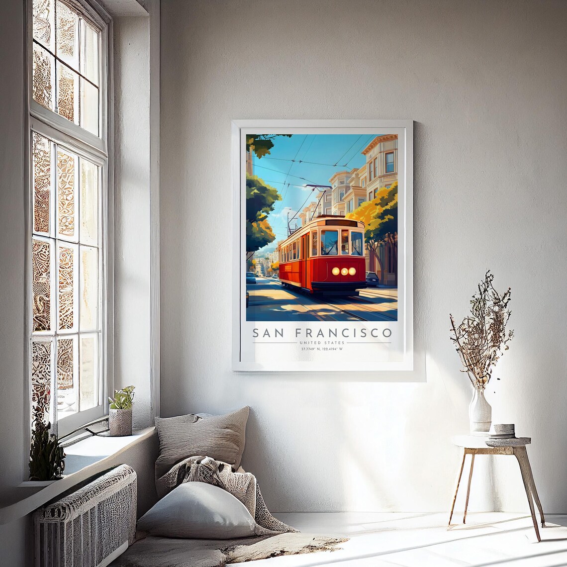 San Francisco Classic Red Cable Car Victorian Street Travel Poster - Image 4