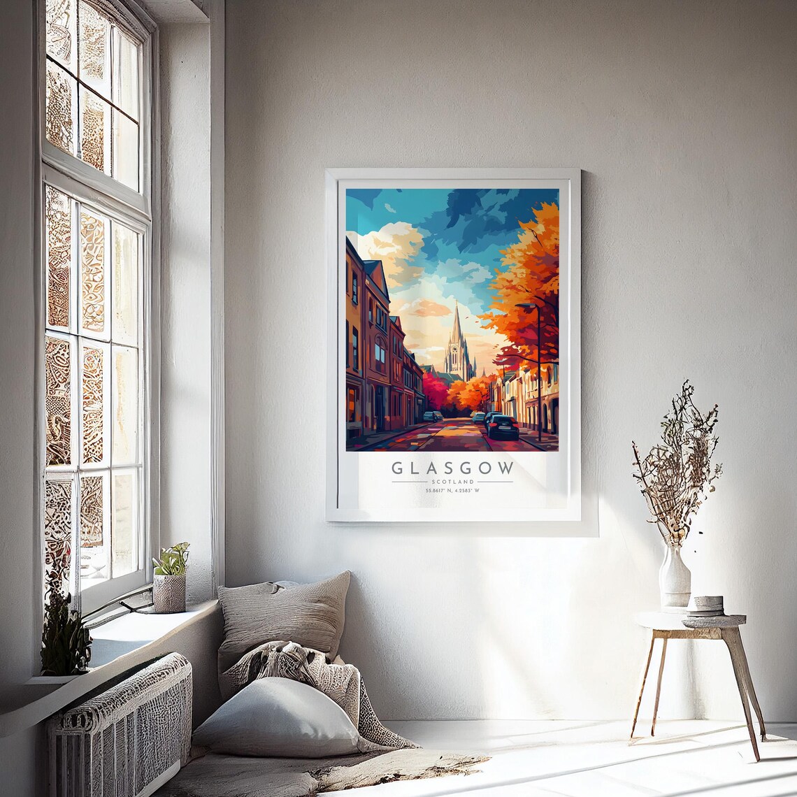 Glasgow Scotland Autumn Street Orange Tree Canopy City Poster - Image 4