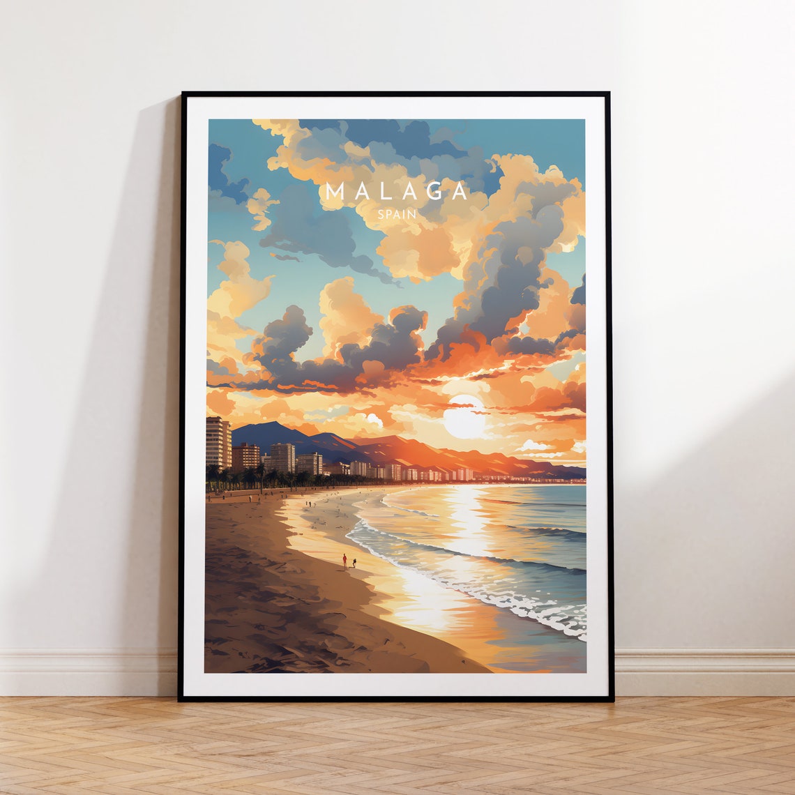 Malaga Spain Costa del Sol Golden Beach Sunset Skyline Poster