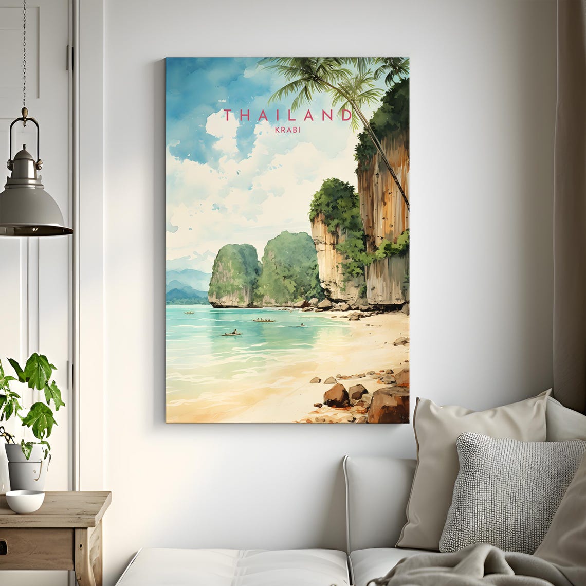 Krabi Thailand Limestone Cliffs Longtail Beach Watercolor Poster - Image 3