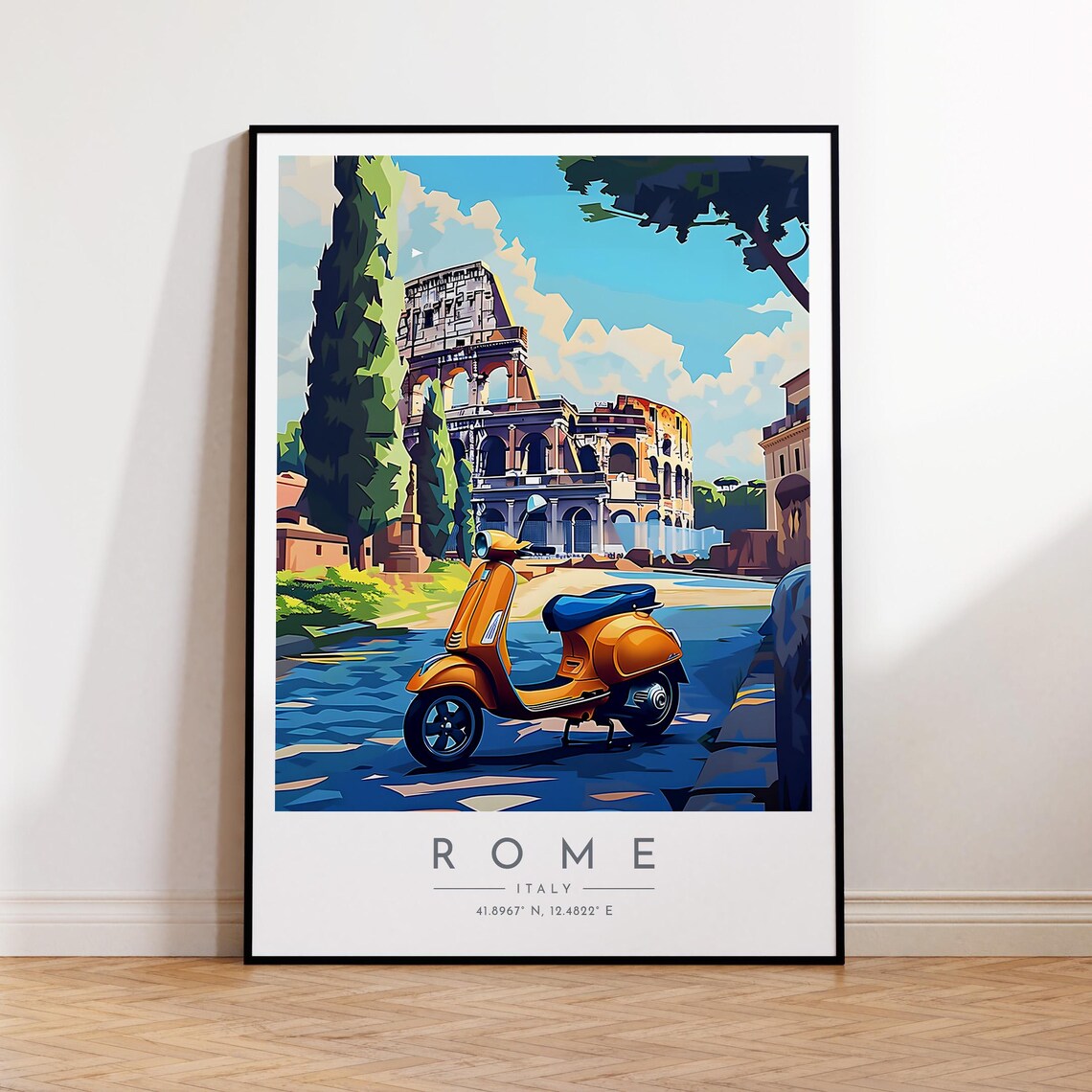 Rome Orange Vespa Scooter Colosseum Pop Art Street Travel Poster