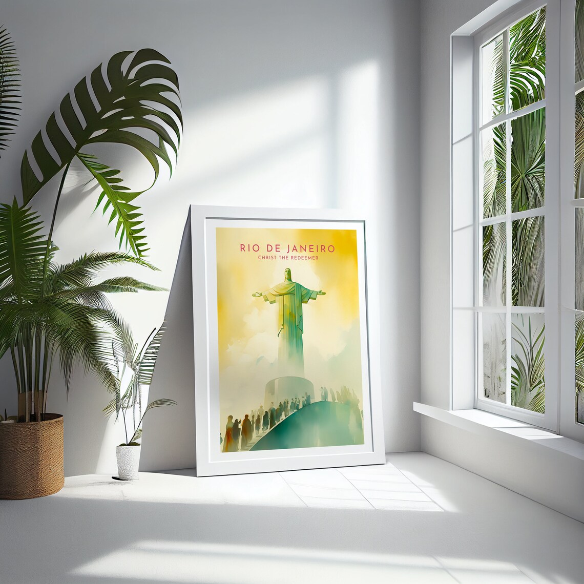Rio De Janeiro Christ The Redeemer Golden Watercolor Art Poster - Image 4