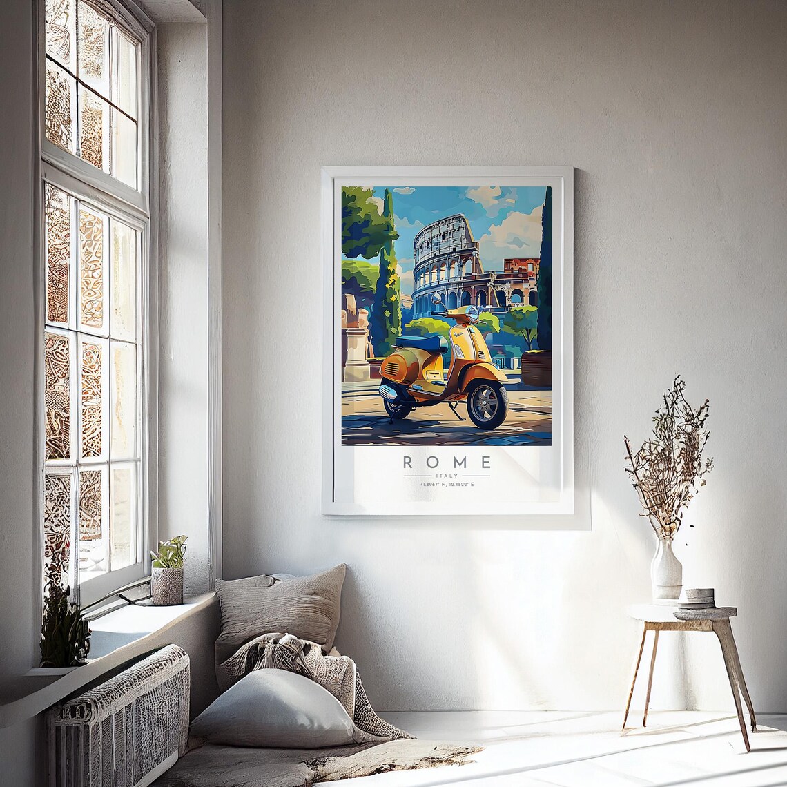 Rome Italy Classic Yellow Vespa Scooter Colosseum Street Poster - Image 4