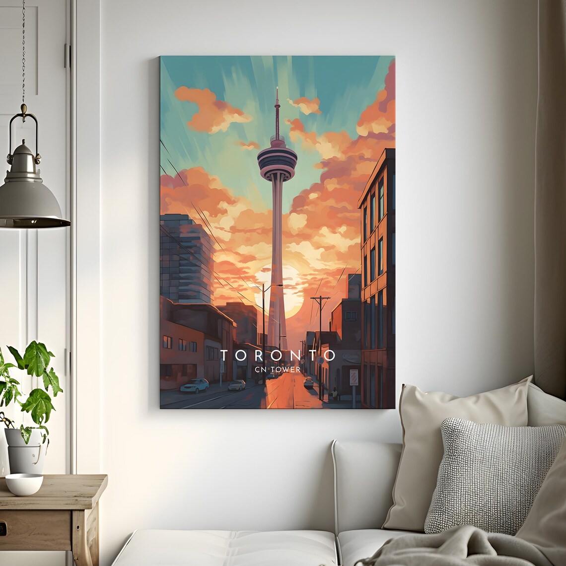 Toronto CN Tower Sunset Street Blazing Orange Skyline Art Poster - Image 3