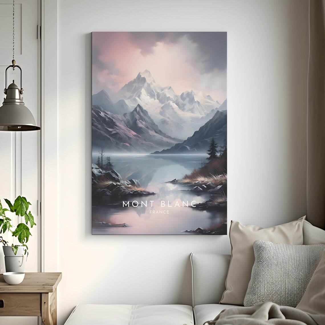 Mont Blanc France Snowy Peaks Pink Sky Lake View Travel Poster - Image 3