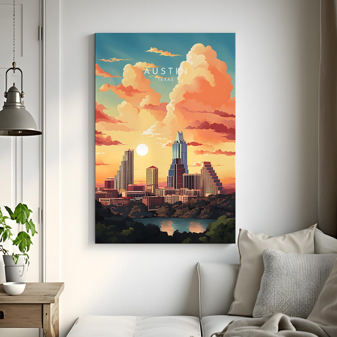 Austin Texas Sunset Downtown Skyline River Evening Glow Poster - Image 3