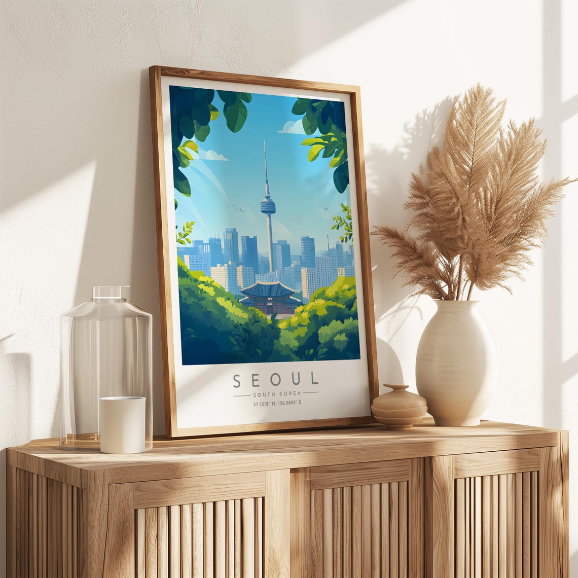 Seoul N Seoul Tower Temple Pavilion Summer Green Travel Poster - Image 3