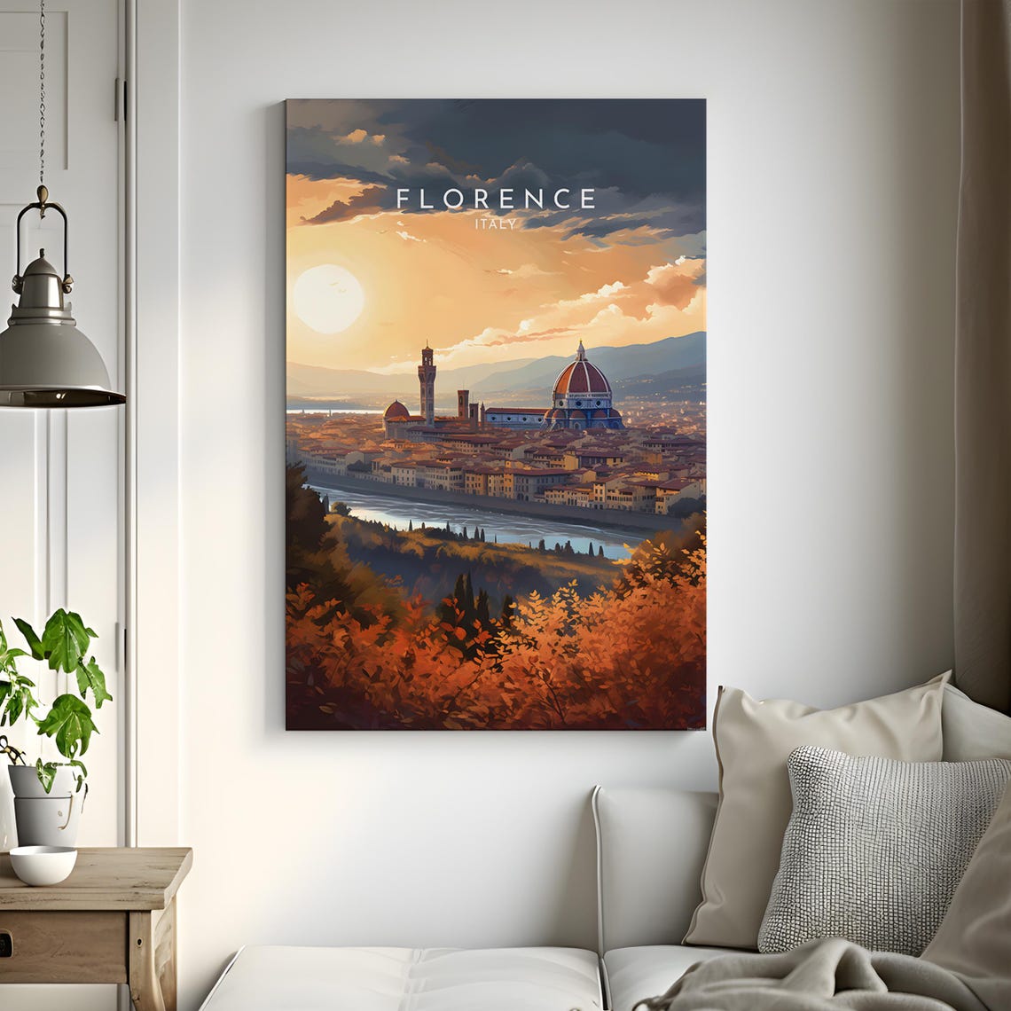 Florence Italy Duomo Sunset Cityscape Arno River Travel Poster - Image 3